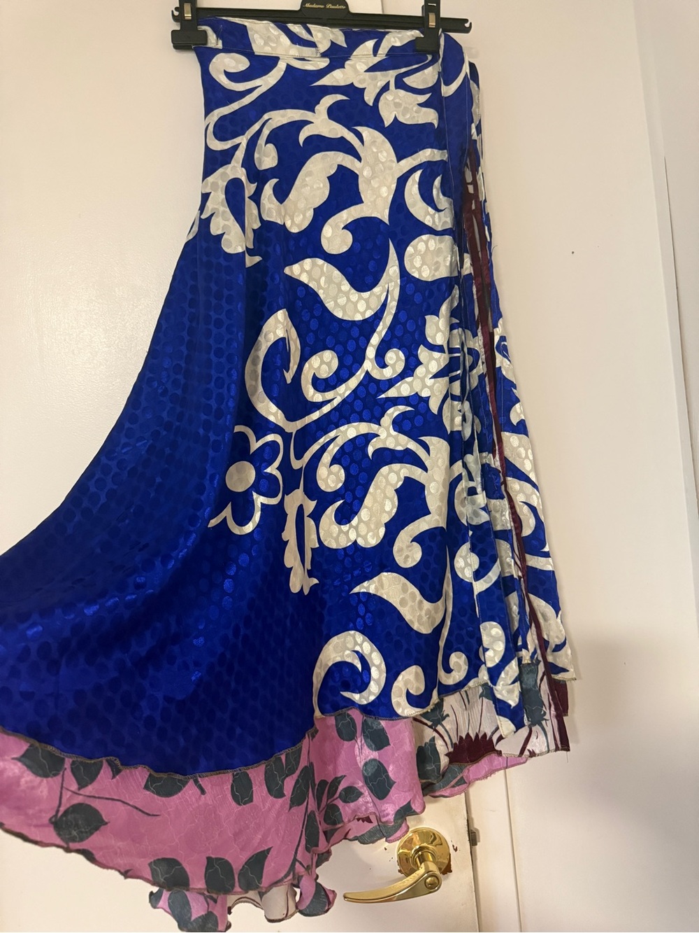 Blue and White Patterned Flared Women's wrap Skirt